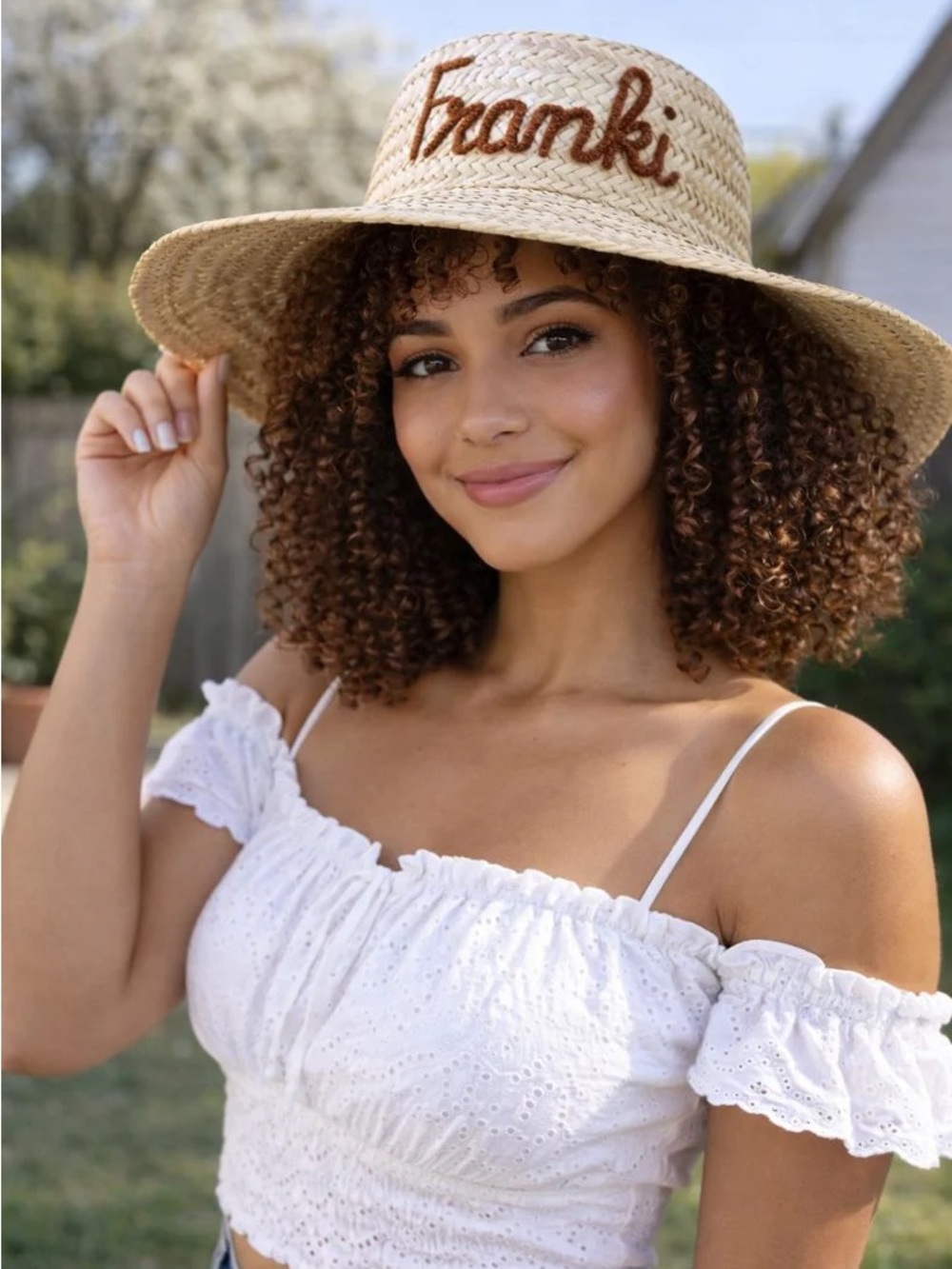 Straw Sun Hat with Brown Franki Logo
